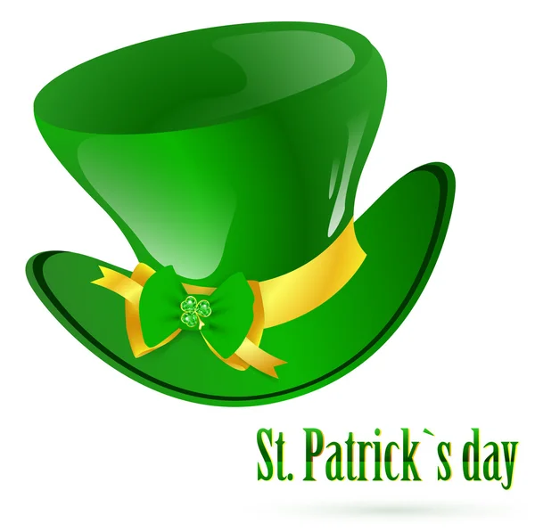 装飾的な弓とエメラルド シャムロックと聖パトリック緑の帽子 — ストックベクタ