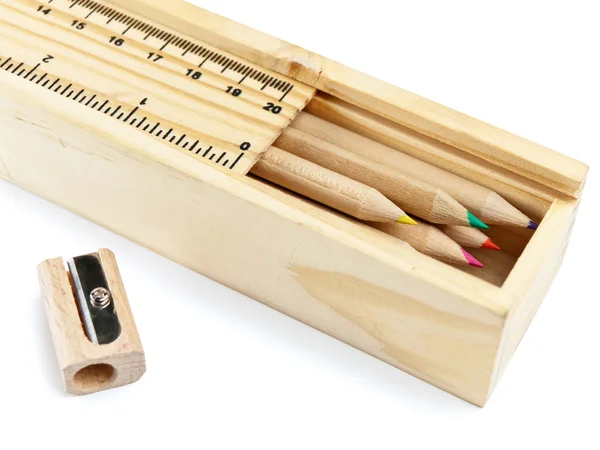 Pencil case with colour pencils — Stock Photo, Image