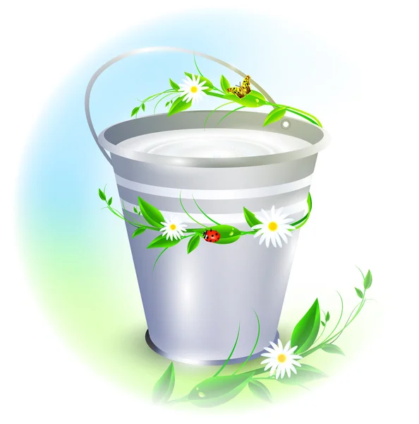 Bucket with milk — Stock Vector