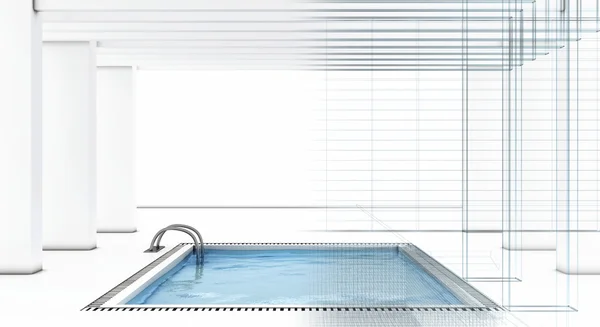 Luxury swimming pool with wire-frame — Stock Photo, Image