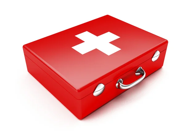応急処置キット 白い背景で隔離赤いスーツケース — ストック写真