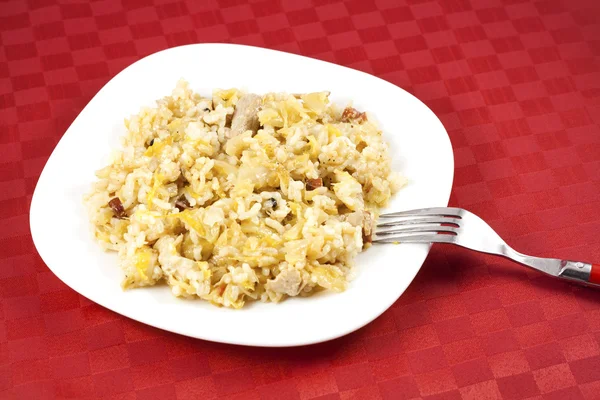 stock image Meal with sauerkraut, rice and meat