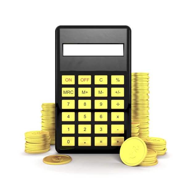 Калькулятор и монеты — стоковое фото