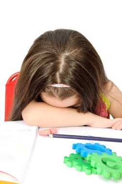 Little Girl having trouble studing clipart