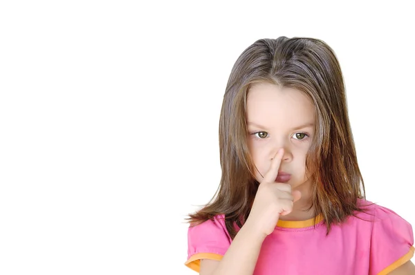 Девушка с пальцем на губах — стоковое фото