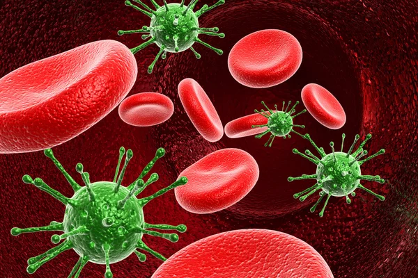 Células sanguíneas com vírus — Fotografia de Stock