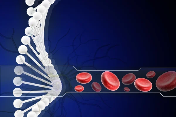 3D-DNA mit Blutkörperchen im digitalen Design — Stockfoto