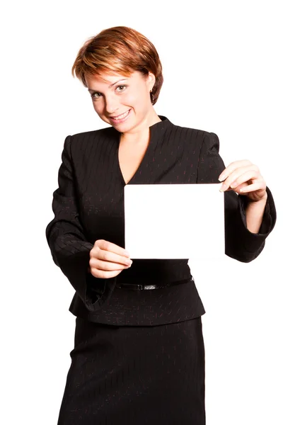 Beautiful business woman with empty card — Stock Photo, Image