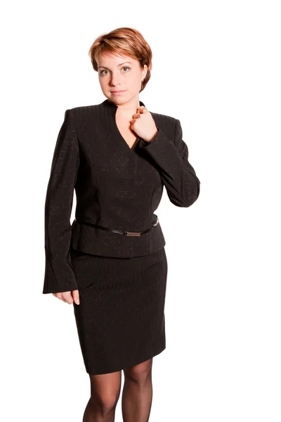 Όμορφης Επιχειρηματικής Γυναίκα Στέκεται Άσπρο Φόντο — Φωτογραφία Αρχείου