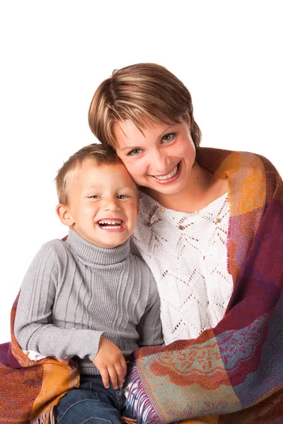 Encantadora Mujer Con Hijo Sobre Fondo Blanco — Foto de Stock