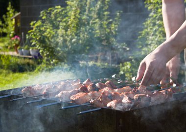 şiş broils doğa üzerinde nefis bir pembe shashlick