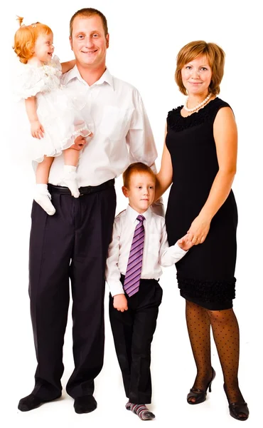 Família Feliz Ficar Fundo Branco — Fotografia de Stock