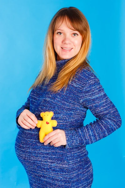 Schöne Schwangere Frau Mit Plüschbär Der Hand — Stockfoto
