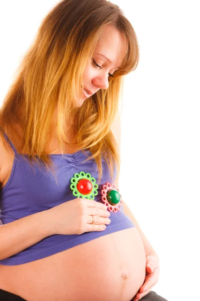 Беременная Женщина Мягкими Игрушками Руках — стоковое фото