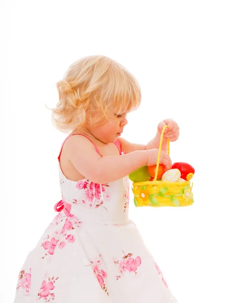 Little girl with easter eggs — Stock Photo, Image