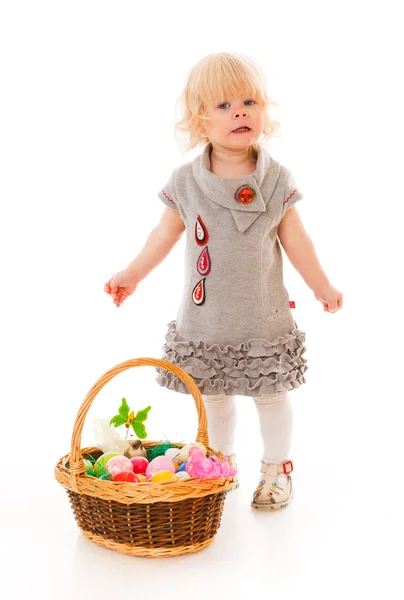 Little girl with easter eggs — Stock Photo, Image