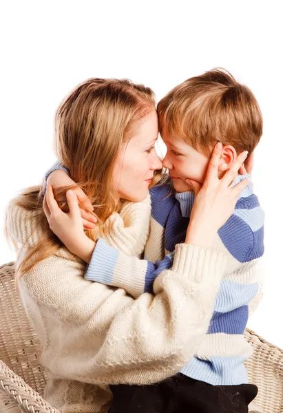 Woman with a son on a white background — Stock Photo, Image
