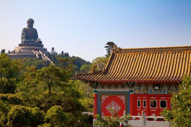 Giant Buddha statue and Po Lin monastery in Hong Kong, China clipart