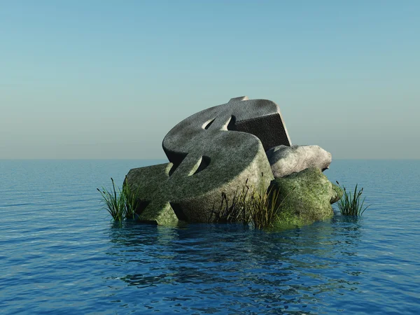 Monumento Dólar Caído Oceano Ilustração — Fotografia de Stock