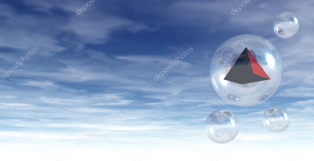 Flying soap bubbles with pyramid inside - 3d illustration