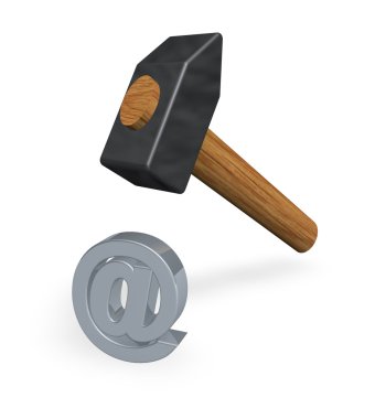 Hammer over email alias - 3d illustration clipart