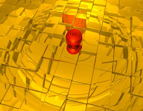 Bola Roja Espacio Abstracto Cubos Futuristas Ilustración — Foto de Stock