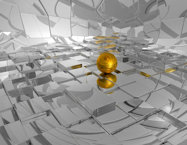 球在抽象未来派的多维数据集空间 三维图 — 图库照片