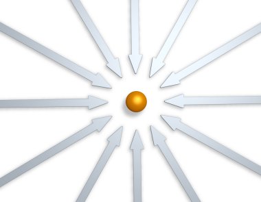 Arrows and golden ball in the middle - 3d illustration clipart