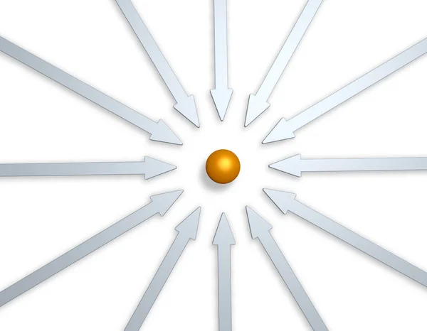 矢印と中央の 図のゴールデン ボール — ストック写真