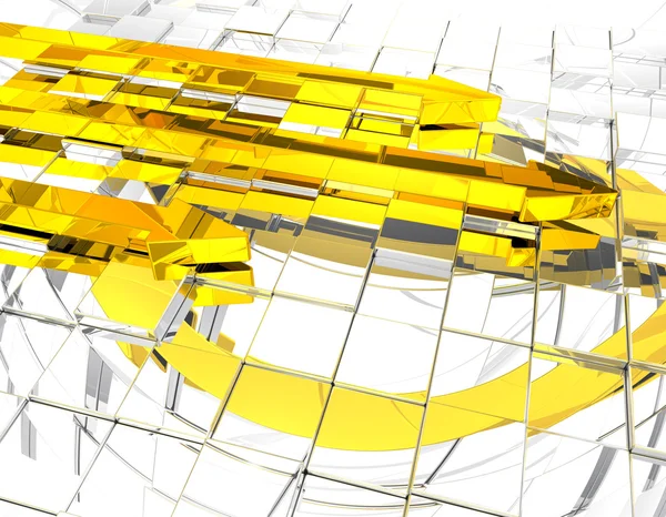 在抽象的多维数据集上的三个金色箭头背景 — 图库照片