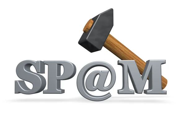 Martelo Sobre Palavra Spam Com Alias Mail Ilustração — Fotografia de Stock
