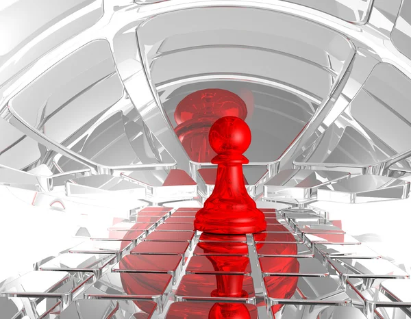 棋棋子在抽象的未来派空间 三维图 — 图库照片