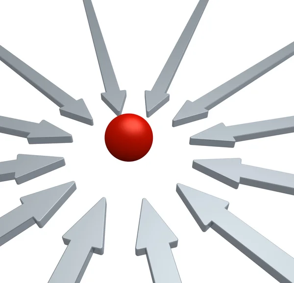 stock image Arrows and red ball in the middle - 3d illustration