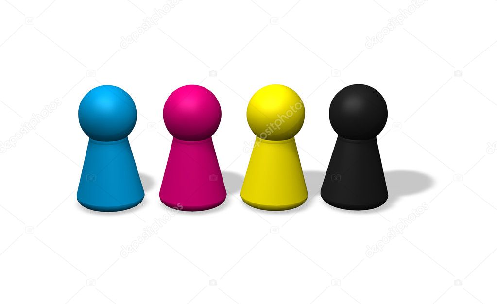Four play figures in cmyk colors - 3d illustration