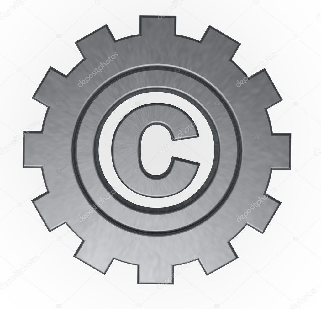 Copyright symbol in gear wheel - 3d illustration