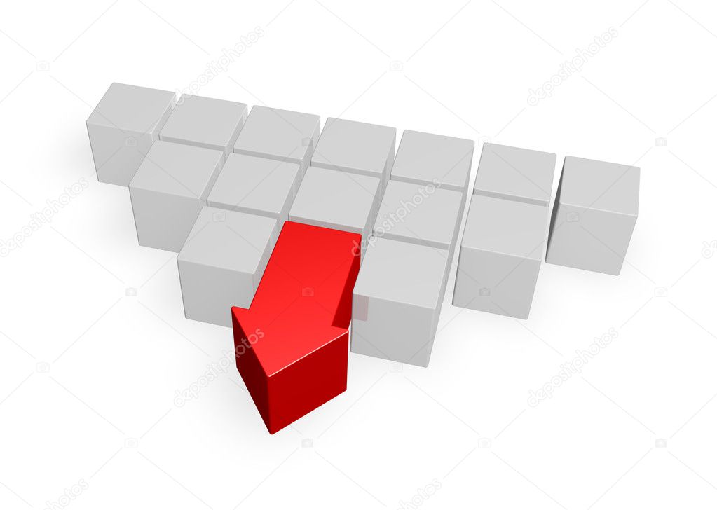 Cubes and arrow on white background - 3d illustration