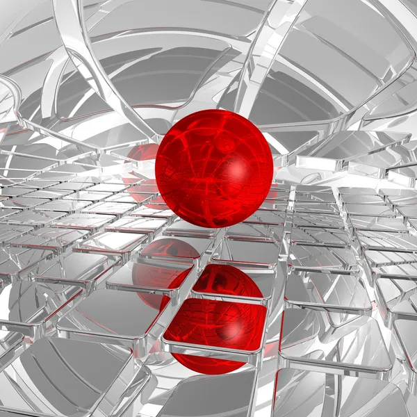 赤いボール イラストと抽象的な未来的な背景 — ストック写真