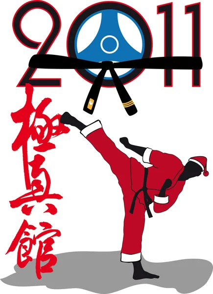 Karate kyokushin kan -Kampfkunst im neuen Jahr. Kämpfer im roten Kimono — Stockvektor