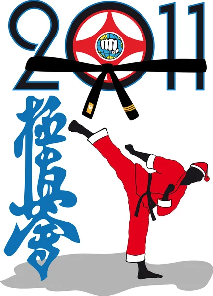 Kyokushinkai karate-martial art in Nieuwjaar .fighter in red kimono — Stockvector