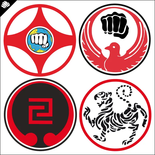 Set di simboli colorati in arte marziale-karate. Vettore . — Vettoriale Stock
