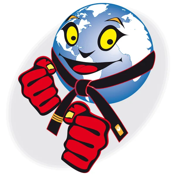 Martial arts wereld Hockey cup, toernooi. vuist, riem, aarde. — Stockvector