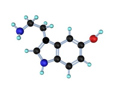 3d illustration of serotonin molecule, isolated on white. clipart