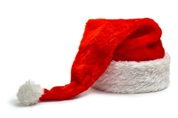 Chapéu de Papai Noel longo, deitado sobre um fundo branco — Fotografia de Stock