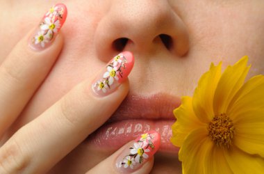 Female face close and nail art clipart