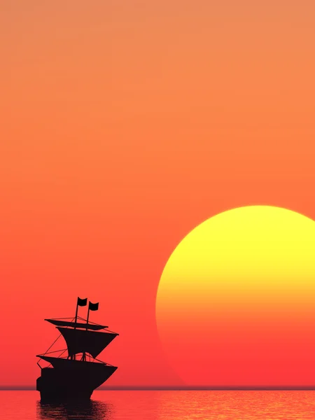 Segelschiff und Sonnenuntergang senkrecht — Stockfoto