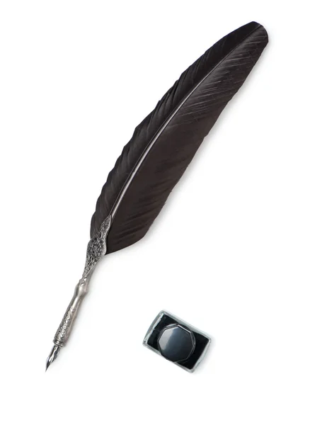 Feather quill and inkwell — Stock Photo, Image