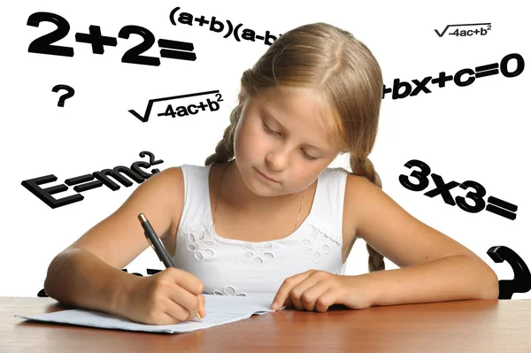 Dívka a matematické vzorce — Stock fotografie