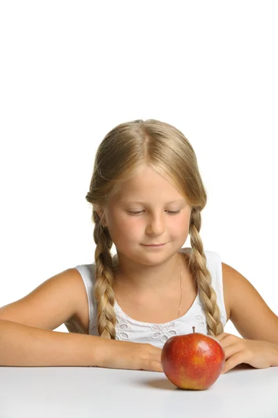 The pretty girl wishes to eat an apple — Stock Photo, Image