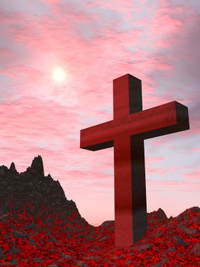 Cross from a red stone clipart