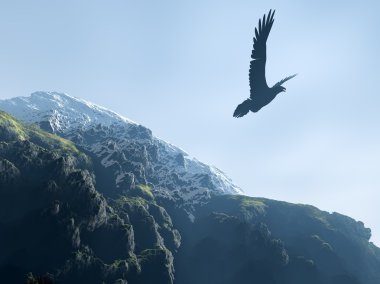 Silhouette of an eagle soaring above mountains clipart